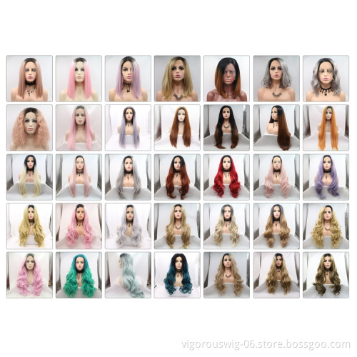 Bob blonde straight ombre wholesale high quality heat resistant cheap synthetic short wig with lace front